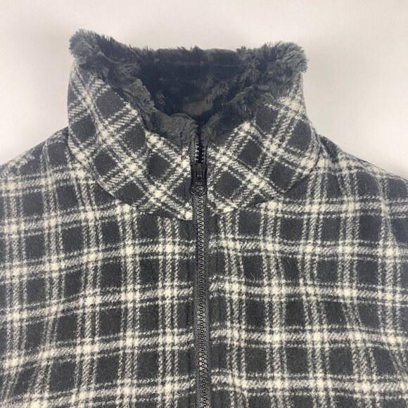 Woolrich Vest Women's Size Medium Wool Blend Faux Fur Plaid - Picture 3 of 14